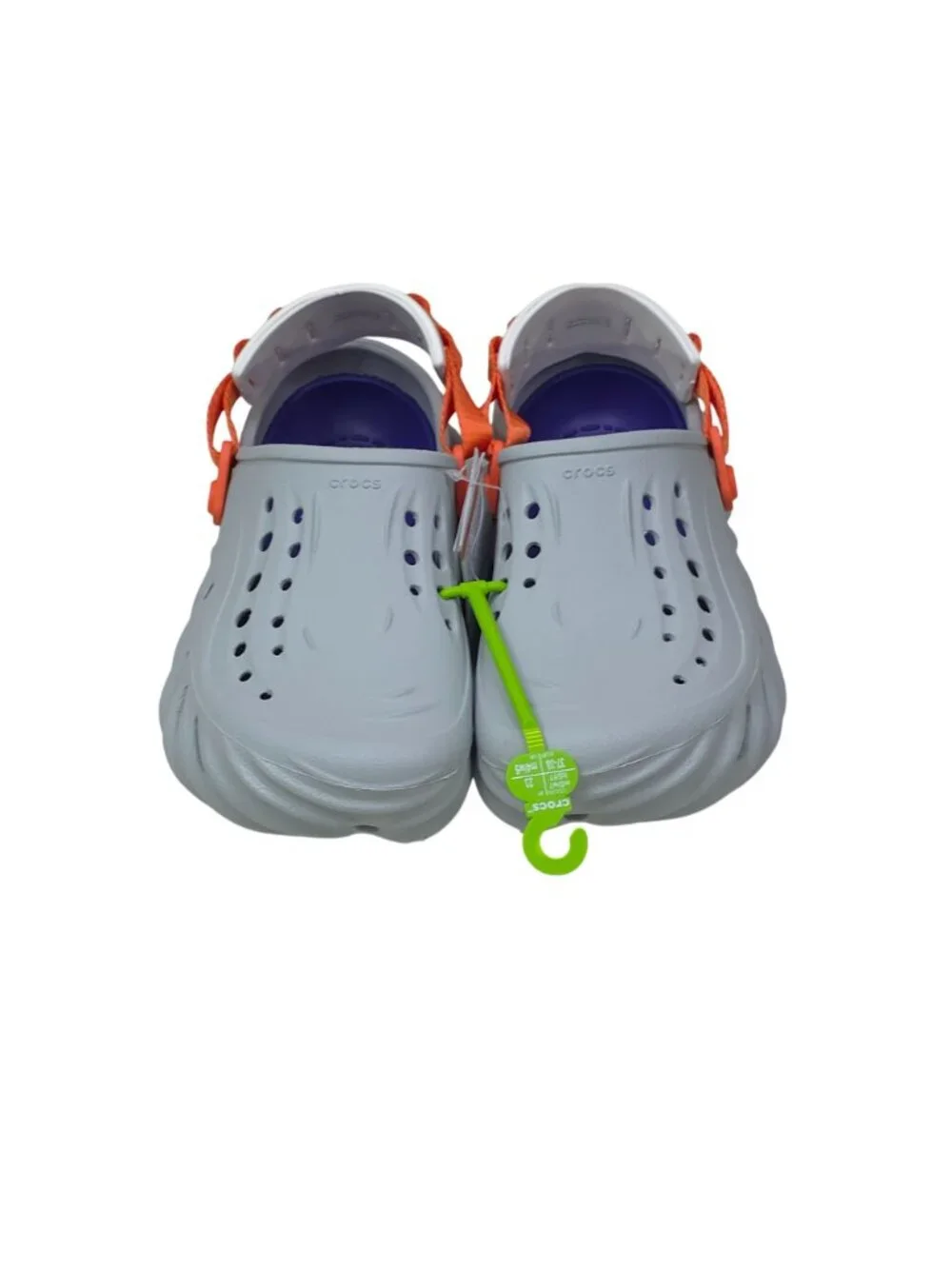 Crocs Echo Clogs Men 5 Women 7 Light Grey Purple W/ Orange Straps
